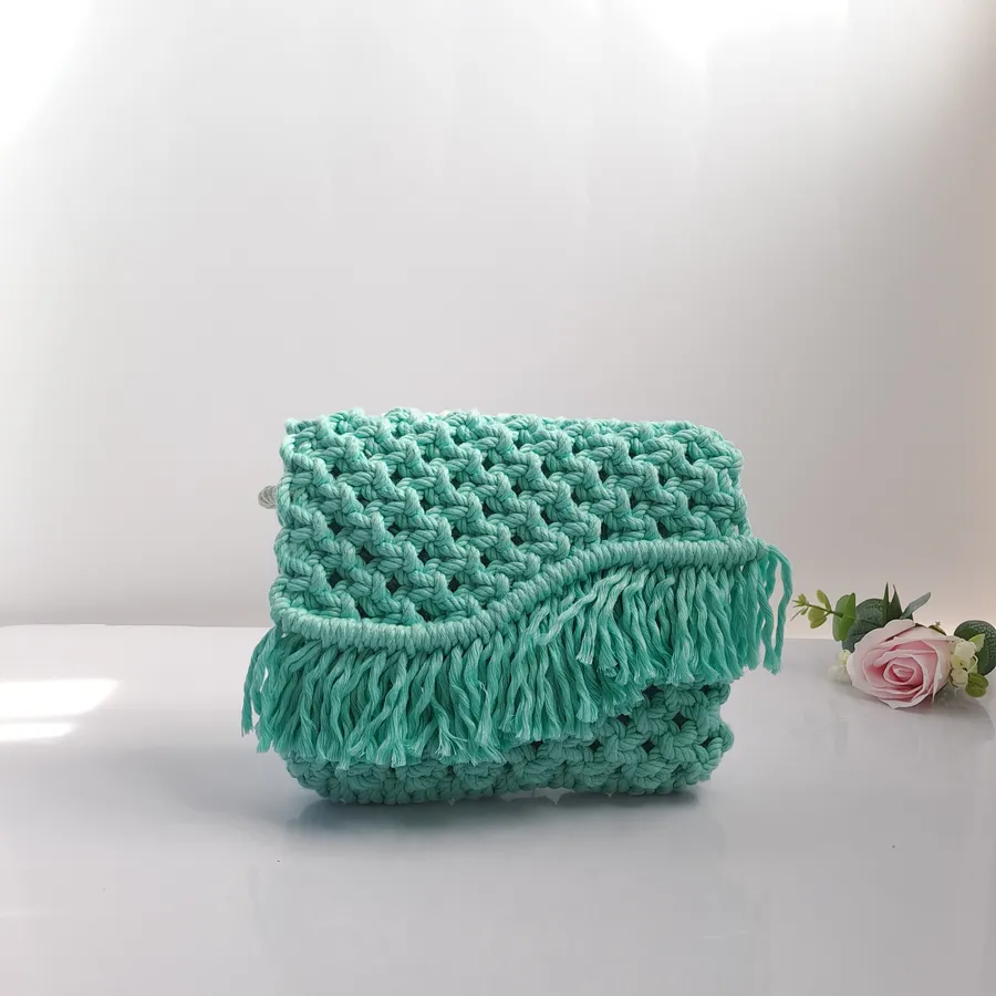 Turquoise Sling — Túi macrame xanh ngọc viền tua rua